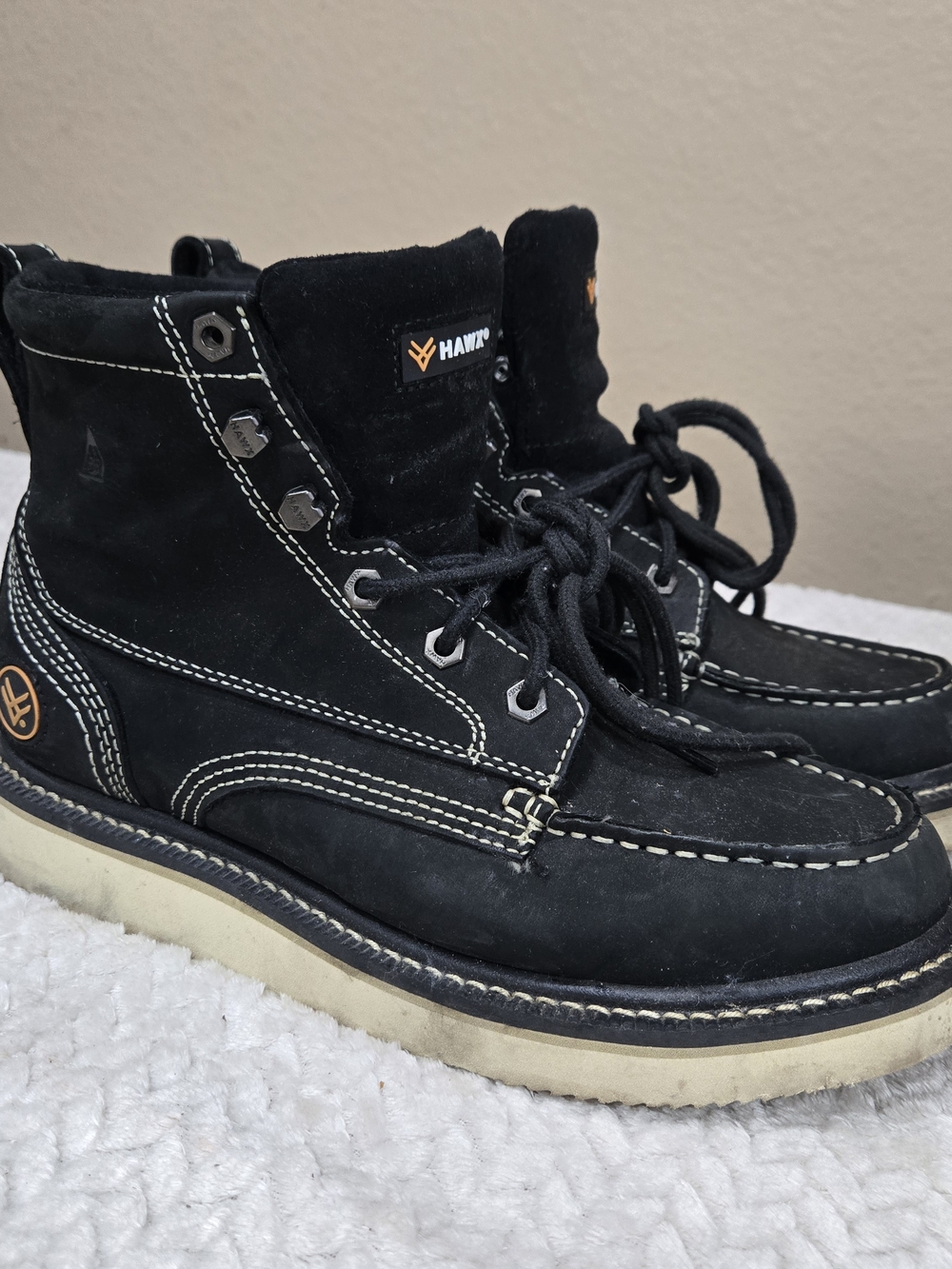 Hawx Men's Black Lace Up Work Boots Soft Toe Size 10.5